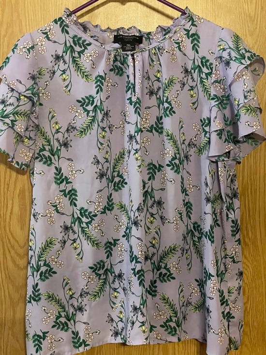 Liz Claiborne Tops - Liz Claiborne Lavender Green Floral Ruffle Sleeve Blouse
